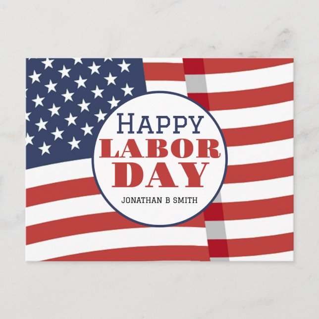 Simple Elegant Labor Day with USA flag Postcard (Front)