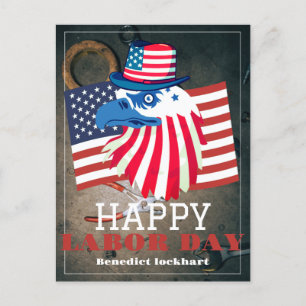 Simple Elegant Labor Day with USA flag Postcard