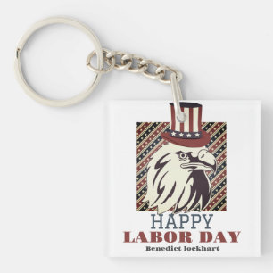 Simple Elegant Labor Day with USA flag T-Shirt Keychain