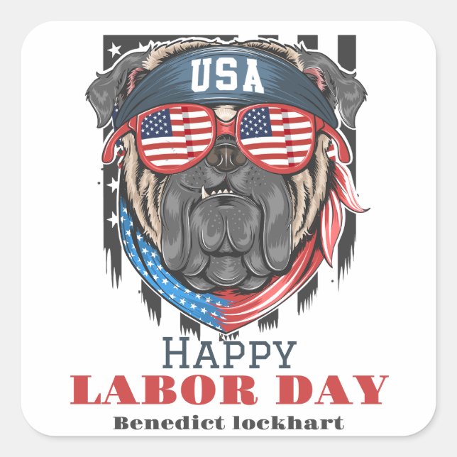 Simple Elegant Labor Day with USA flag T-Shirt Square Sticker (Front)