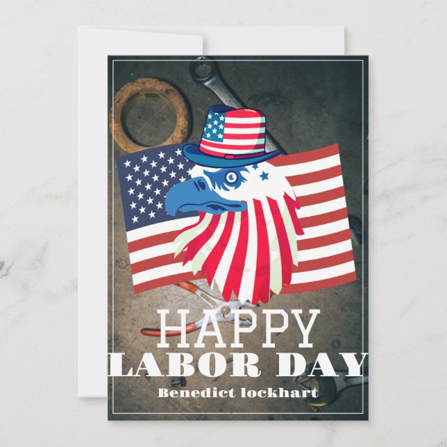 Simple Elegant Labor Day with USA flag Thank You Card (Front)