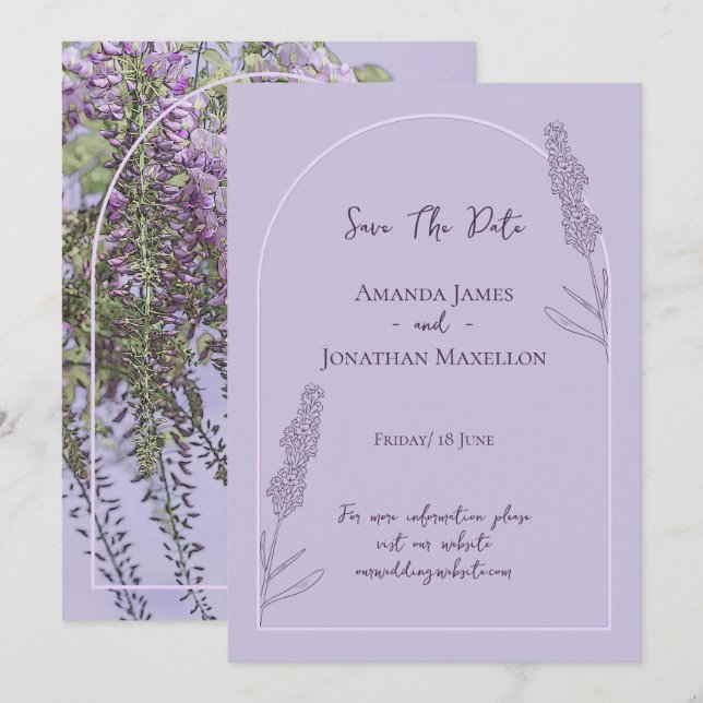 Simple Elegant Lavender Blooms Save The Date Invitation (Front/Back)