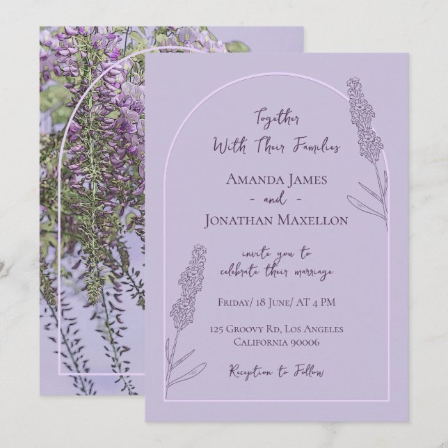 Simple Elegant Lavender Blooms Wedding Invitation (Front/Back)
