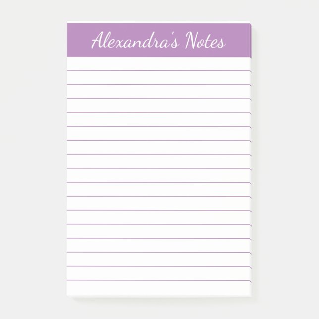 Simple Elegant Lavender Lined Personalized Post-it Notes (Front)