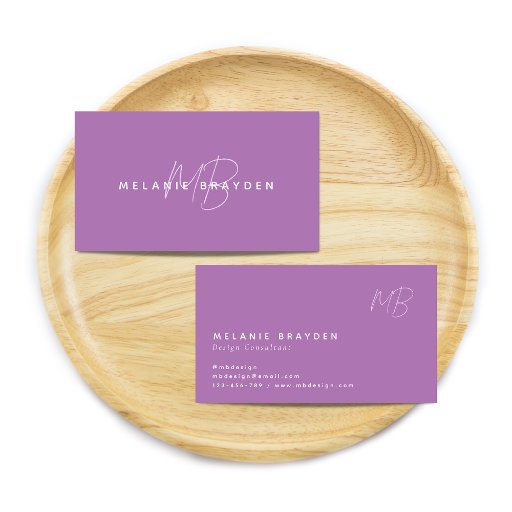 Customizable Simple Elegant Lavender Minimalist Two Monogram Business Card