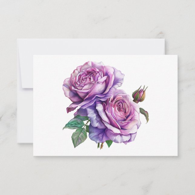 Simple Elegant Lavender Rose Bouquet Flat Note Card (Front)
