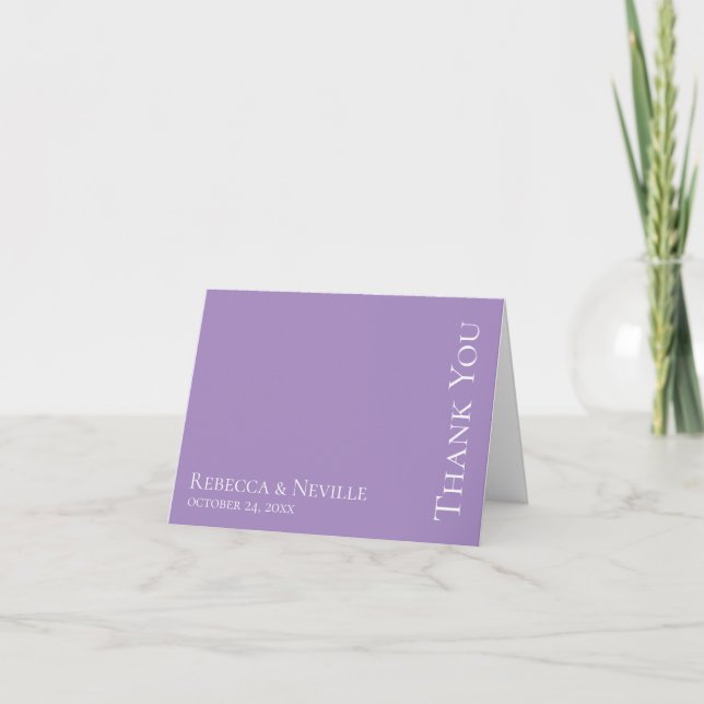 Simple Elegant Lavender Text Wedding Thank You Card (Front)