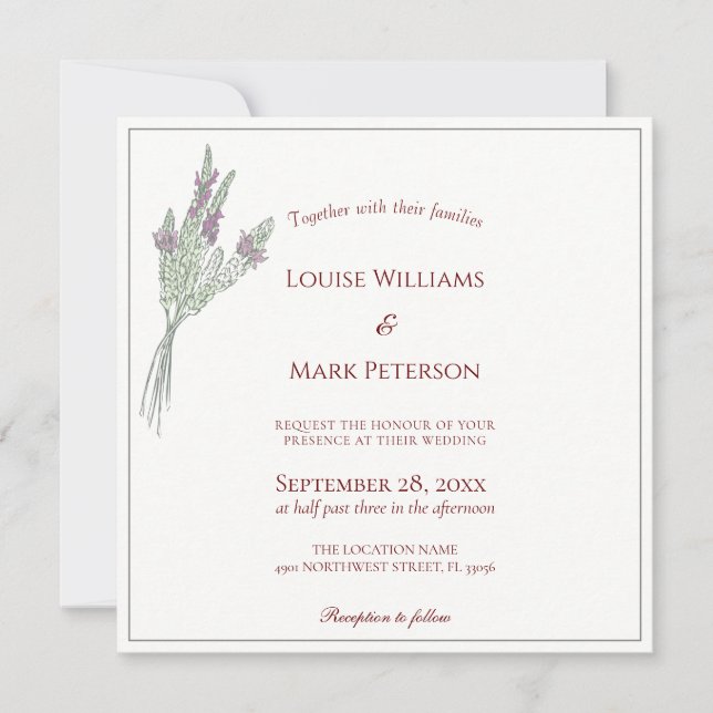 Simple Elegant Lavender Wedding Invitation (Front)