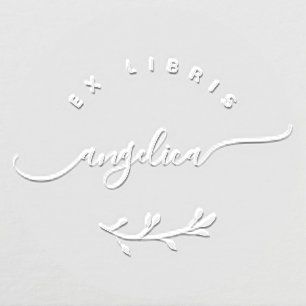 Simple Elegant Leaf Custom Name Library Book Embosser