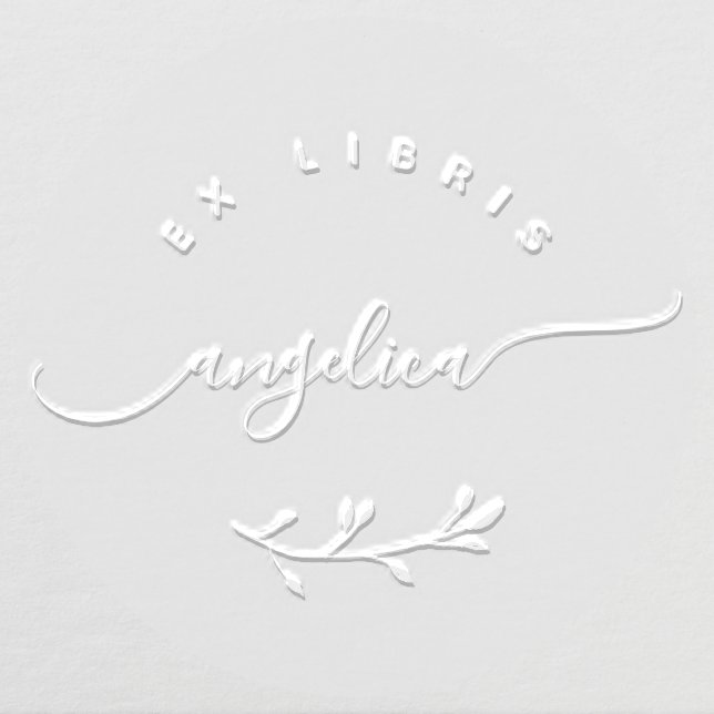 Simple Elegant Leaf Custom Name Library Book Embosser (Design)