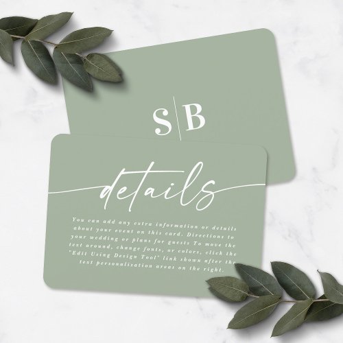 Simple Elegant Leaf Green Wedding Details Enclosure Card