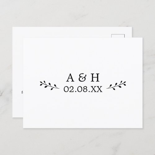 Simple Elegant Leaf Motif Monogram Save the Date Postcard