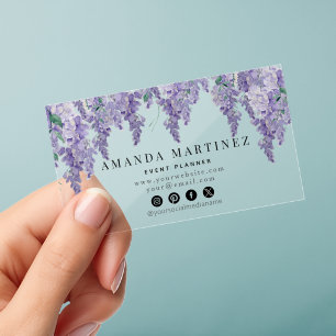 Simple Elegant Light Blue Watercolor Social Media Clear Business Cards