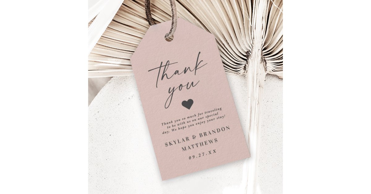 Simple Elegant Light Blush Pink Wedding Thank You Gift Tags | Zazzle