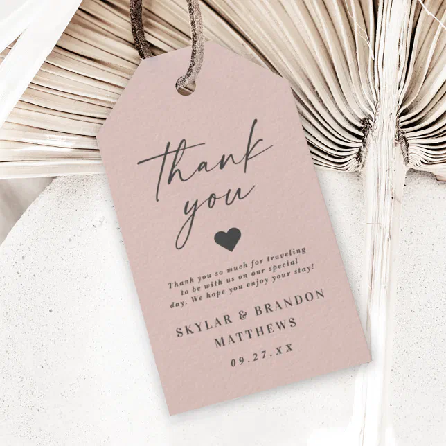 Simple Elegant Light Blush Pink Wedding Thank You Gift Tags | Zazzle
