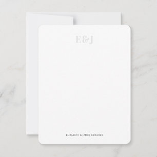 Simple Elegant Light Grey Couple Monogram Vertical Note Card