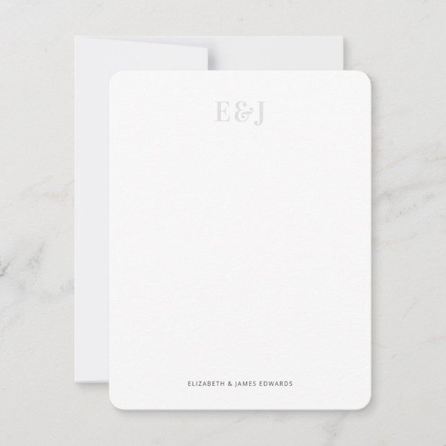 Simple Elegant Light Grey Couple Monogram Vertical Note Card (Front)