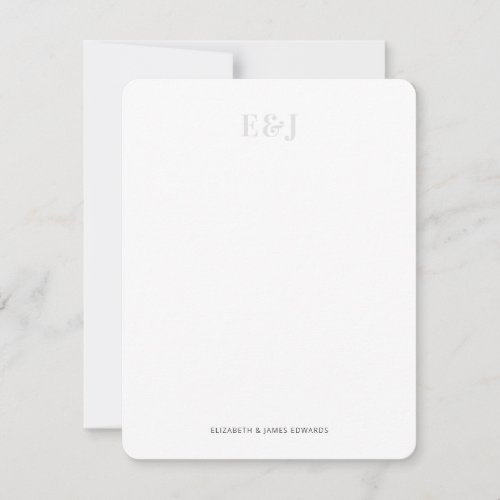 Simple Elegant Light Grey Couple Monogram Vertical Note Card