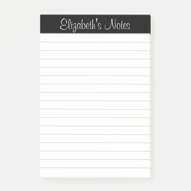 Simple Elegant Light Grey Name Lined Personalized Post-it Notes (Front)