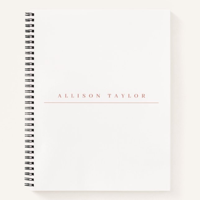  Simple Elegant LIght Pink Custom Name White Notebook (Front)