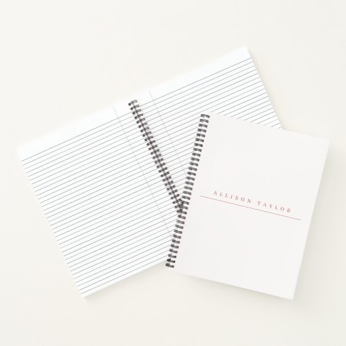 Simple Elegant LIght Pink Custom Name White Notebook