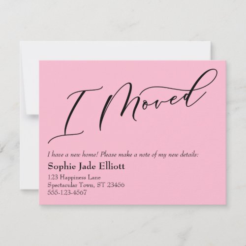 Simple Elegant Light Pink I Moved New Address Card