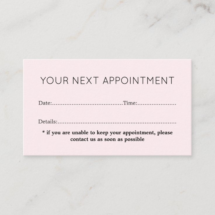 Simple Elegant Light Rose Beauty Salon Appointment Card | Zazzle