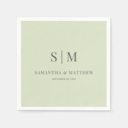 Simple Elegant Light Sage Green Monogram Wedding Napkins