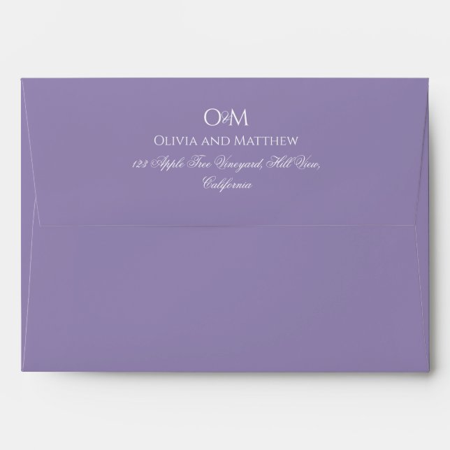 Simple Elegant Lilac Monogram Wedding  Envelope (Back (Top Flap))