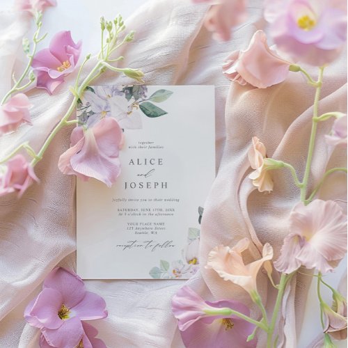Simple Elegant Lilac Watercolor Floral Wedding Invitation