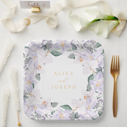 Simple Elegant Lilac Watercolor Floral Wedding Paper Plates