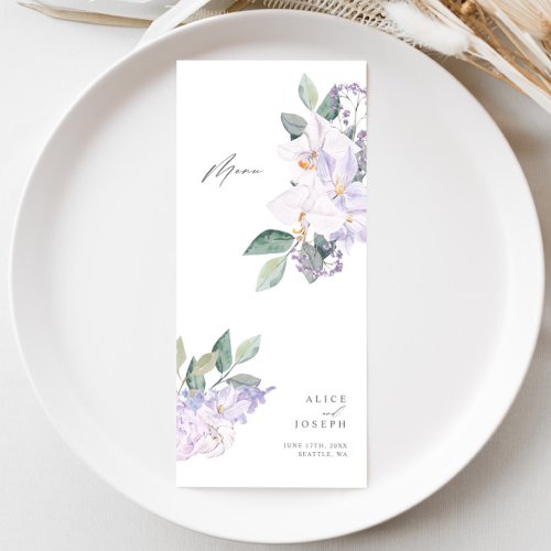 Simple Elegant Lilac Watercolor Wedding Dinner Menu