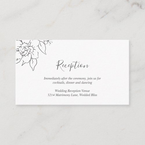 Simple Elegant Line Art Floral Reception Wedding Enclosure Card