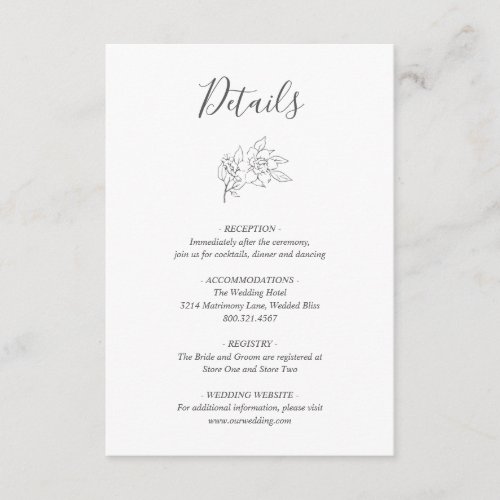 Simple Elegant Line Art Magnolia Floral Wedding Enclosure Card