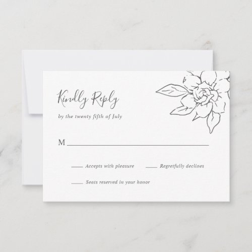 Simple Elegant Line Art Magnolia Floral Wedding RSVP Card