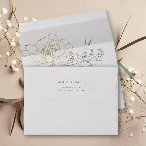 Simple Elegant Line Floral Wedding Envelope