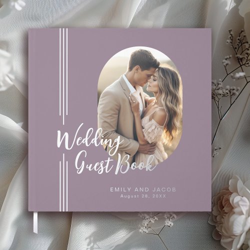 Simple Elegant Lines Oval Photo Wedding Guest Book