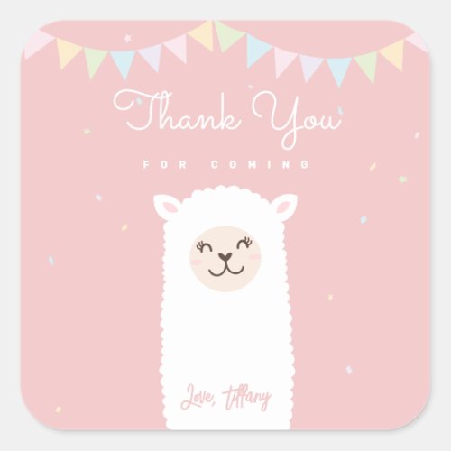 Simple Elegant llama Alpaca Thank You For Coming Square Sticker