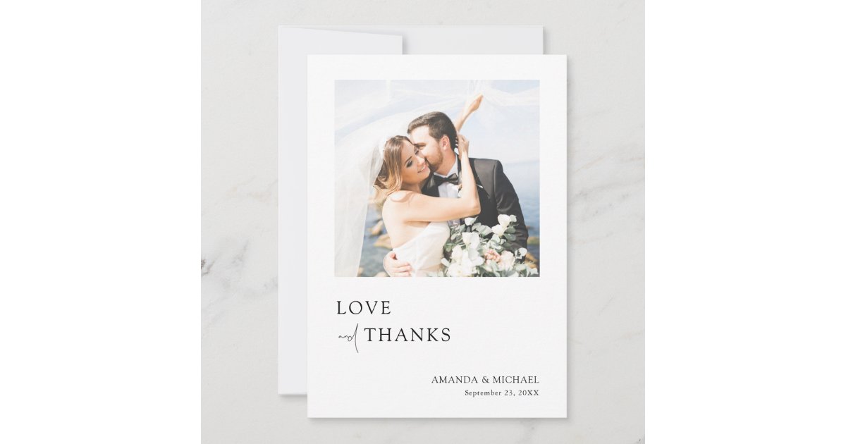 Simple Elegant Love and Thanks Photo Wedding Thank You Card | Zazzle