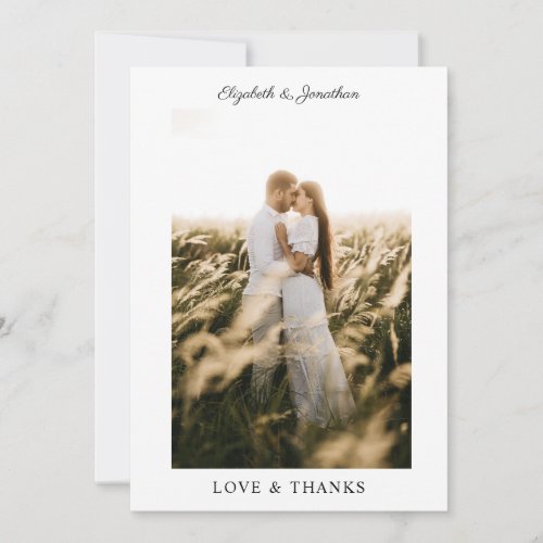Simple Elegant Love And Thanks Wedding Photo Thank You Card