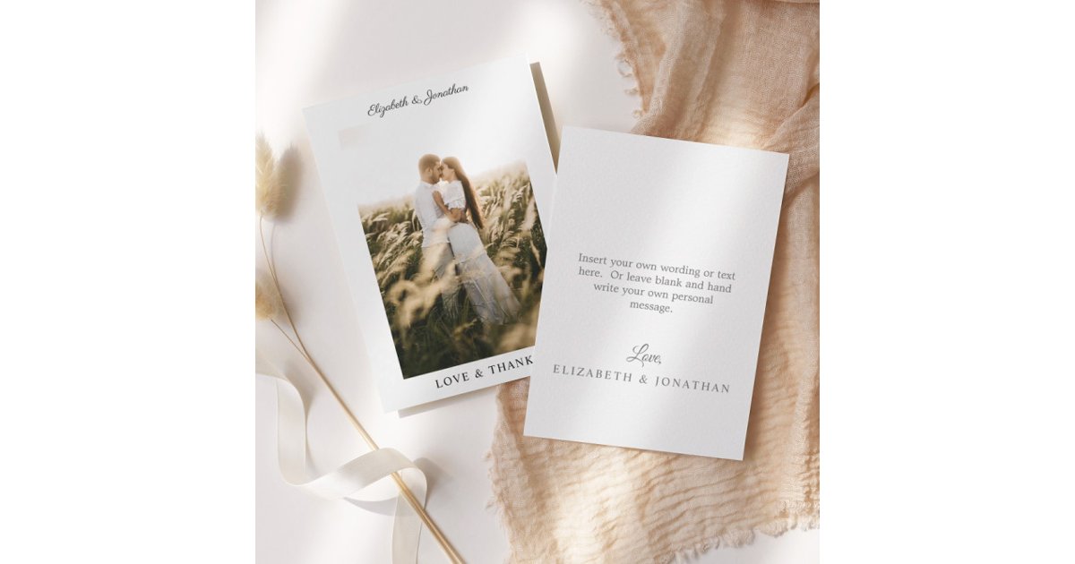 Simple Elegant Love And Thanks Wedding Photo Thank You Card | Zazzle