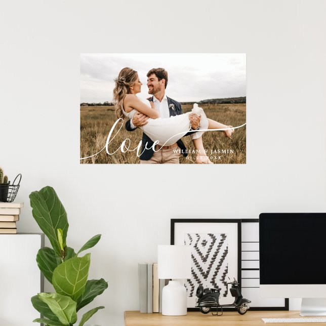 Simple Elegant Love Script Newlywed Wedding Photo Poster (Home Office)