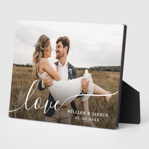 Simple Elegant Love Script Wedding Customize Photo Plaque