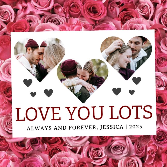 Simple Elegant Love valentines day couple 3 photo Holiday Card (Creator Uploaded)