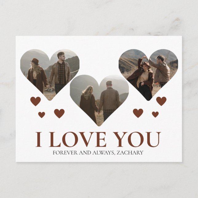 Simple Elegant Love valentine's day couple 3 photo Holiday Postcard (Front)