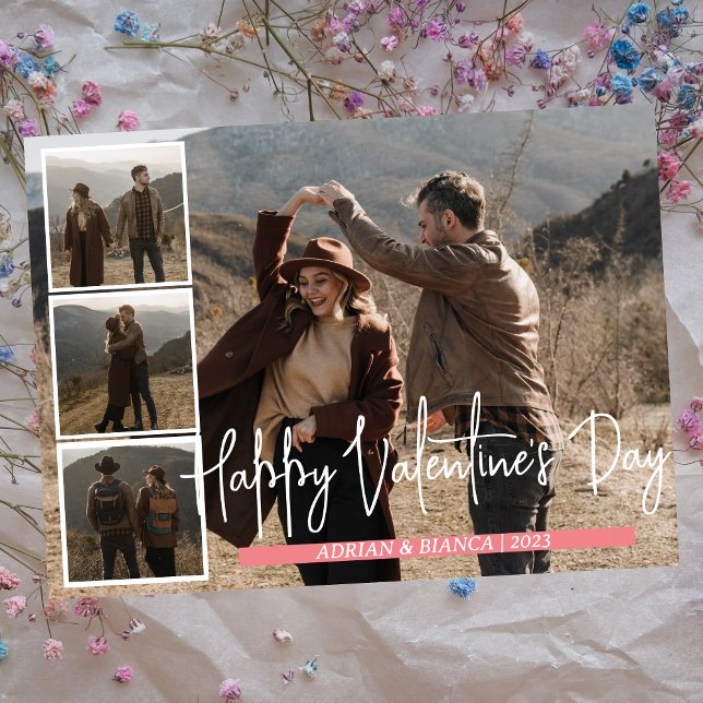 Simple Elegant Love valentine's day couple 5 photo Holiday Card (Creator Uploaded)