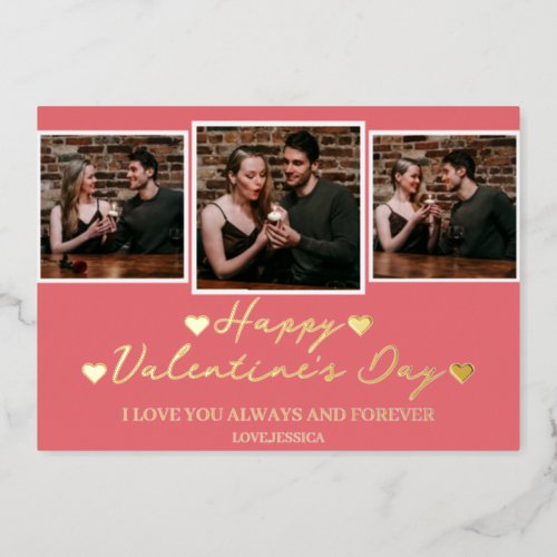 Simple Elegant Love valentines day Couple photo Foil Holiday Card