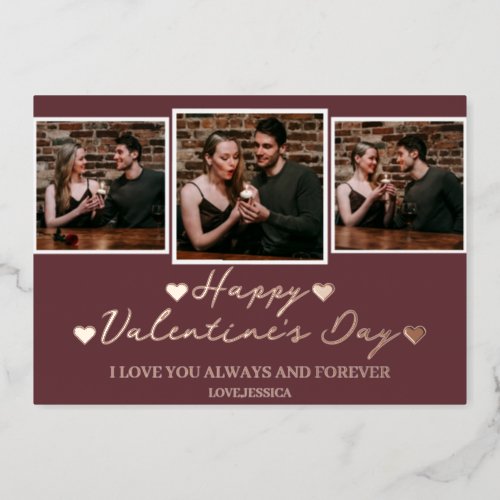 Simple Elegant Love valentines day Couple photo Foil Holiday Card
