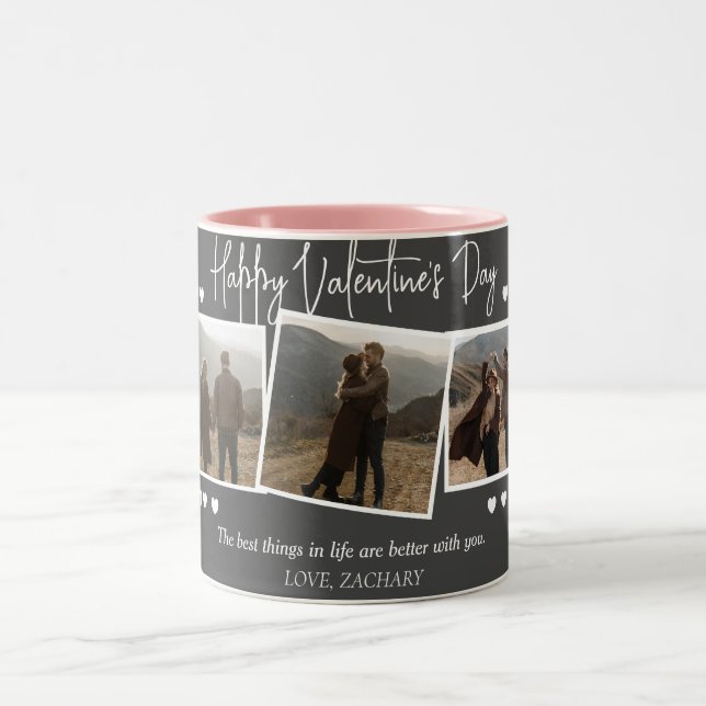 Simple Elegant Love valentine's day couple photo Two-Tone Coffee Mug (Center)