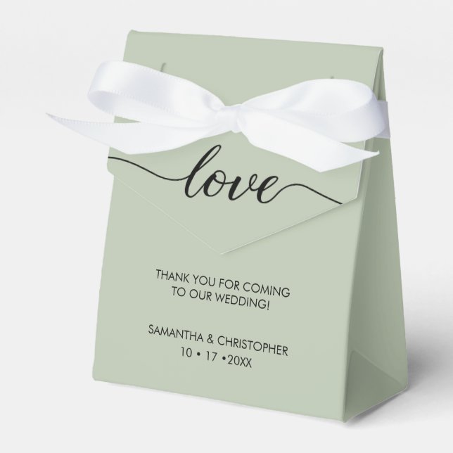 Simple & Elegant Love Wedding ScrIpt Sage green  Favor Boxes (Front Side)